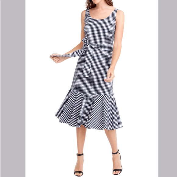 J. Crew Dresses & Skirts - J. Crew gingham navy scoop neck sleeveless flutter hem cocktail midi size 0